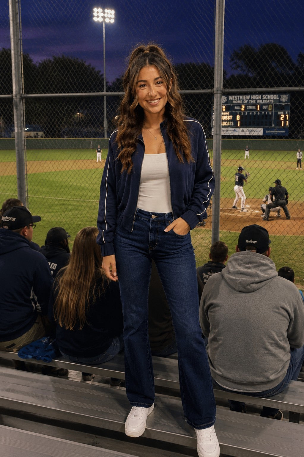 Sage the Label Bike Ride Track Jacket in Navy Ivory-Jackets-Sage The Label-Deja Nu Boutique, Women's Fashion Boutique in Lampasas, Texas