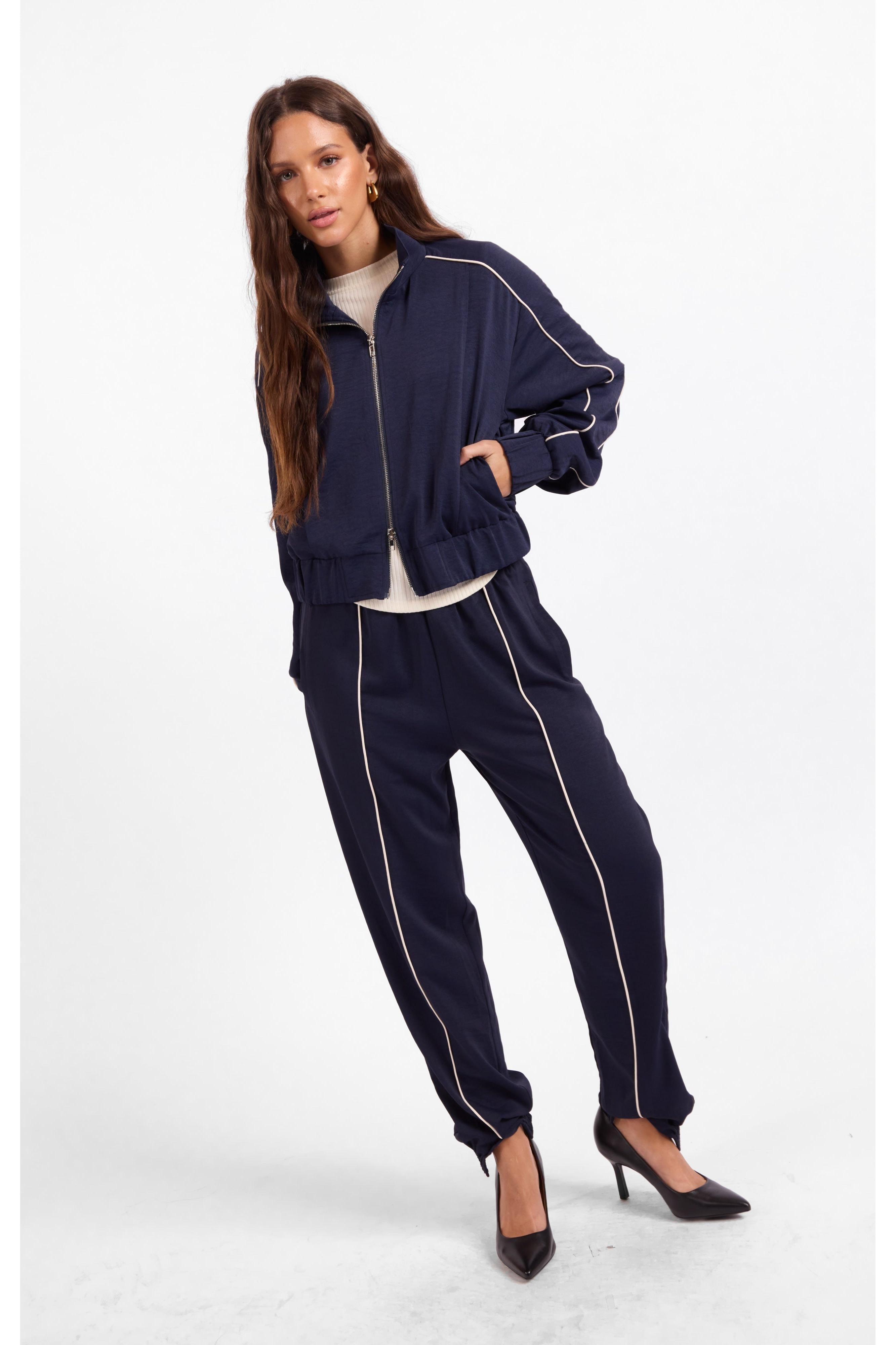 Sage the Label Bike Ride Track Jacket in Navy Ivory-Jackets-Sage The Label-Deja Nu Boutique, Women's Fashion Boutique in Lampasas, Texas
