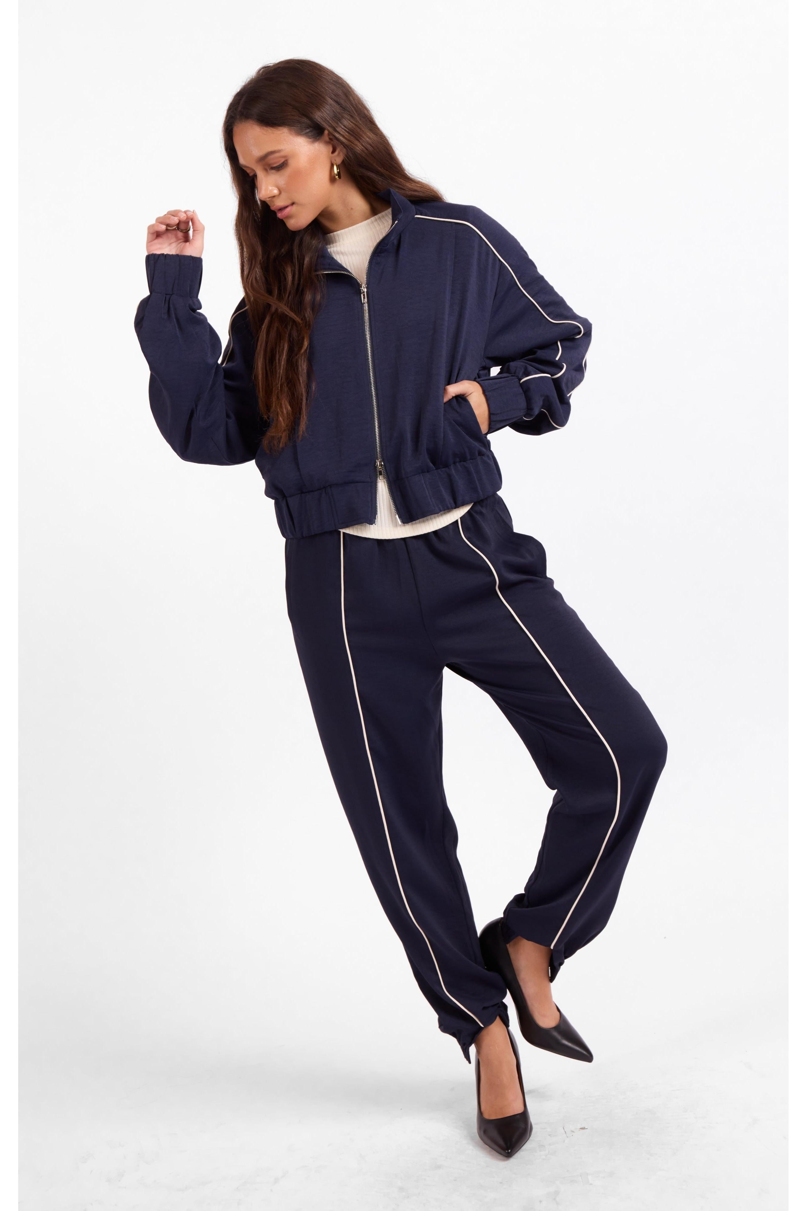 Sage the Label Bike Ride Track Jacket in Navy Ivory-Jackets-Sage The Label-Deja Nu Boutique, Women's Fashion Boutique in Lampasas, Texas
