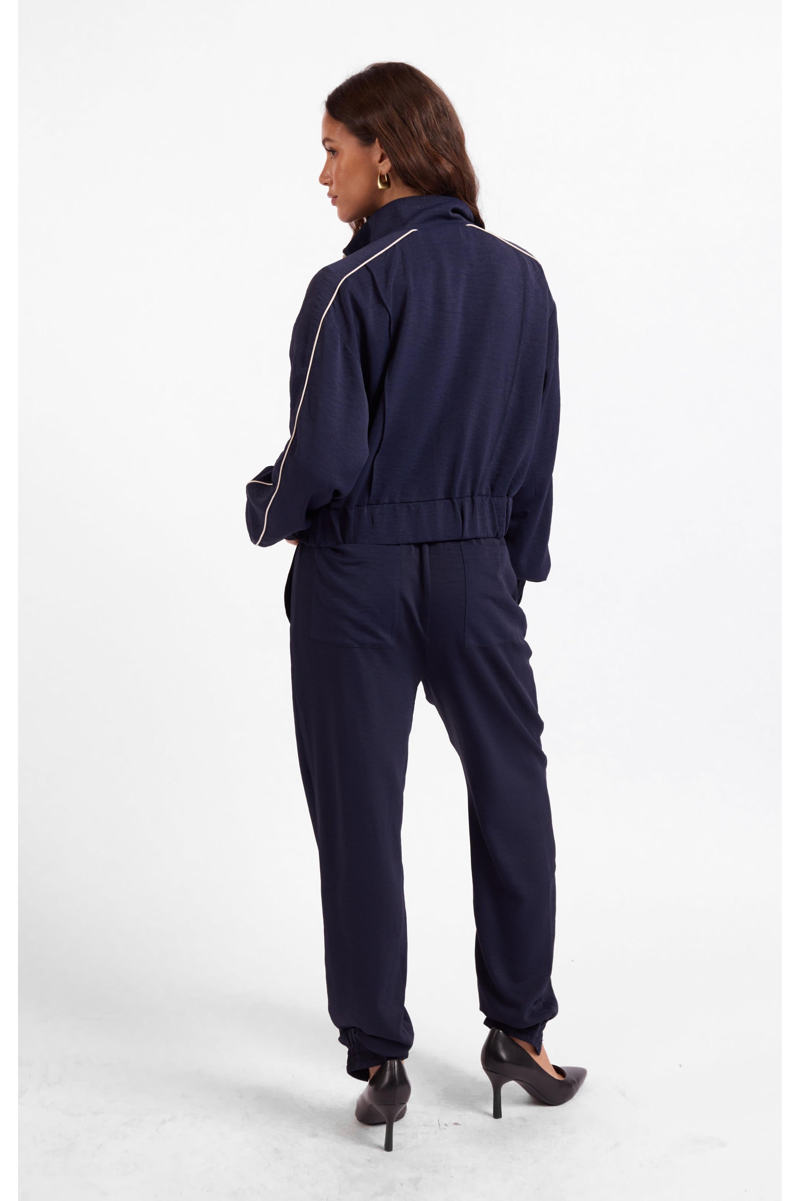 Sage the Label Bike Ride Track Jacket in Navy Ivory-Jackets-Sage The Label-Deja Nu Boutique, Women's Fashion Boutique in Lampasas, Texas