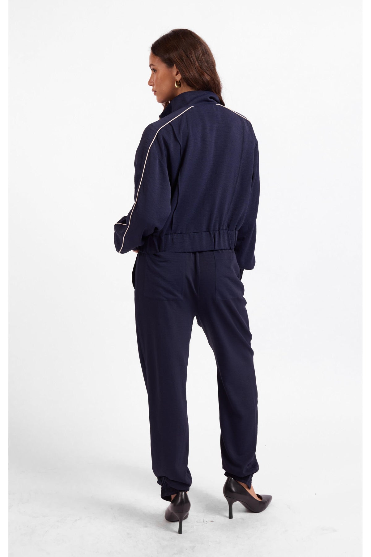 Sage the Label Bike Ride Track Jacket in Navy Ivory-Jackets-Sage The Label-Deja Nu Boutique, Women's Fashion Boutique in Lampasas, Texas
