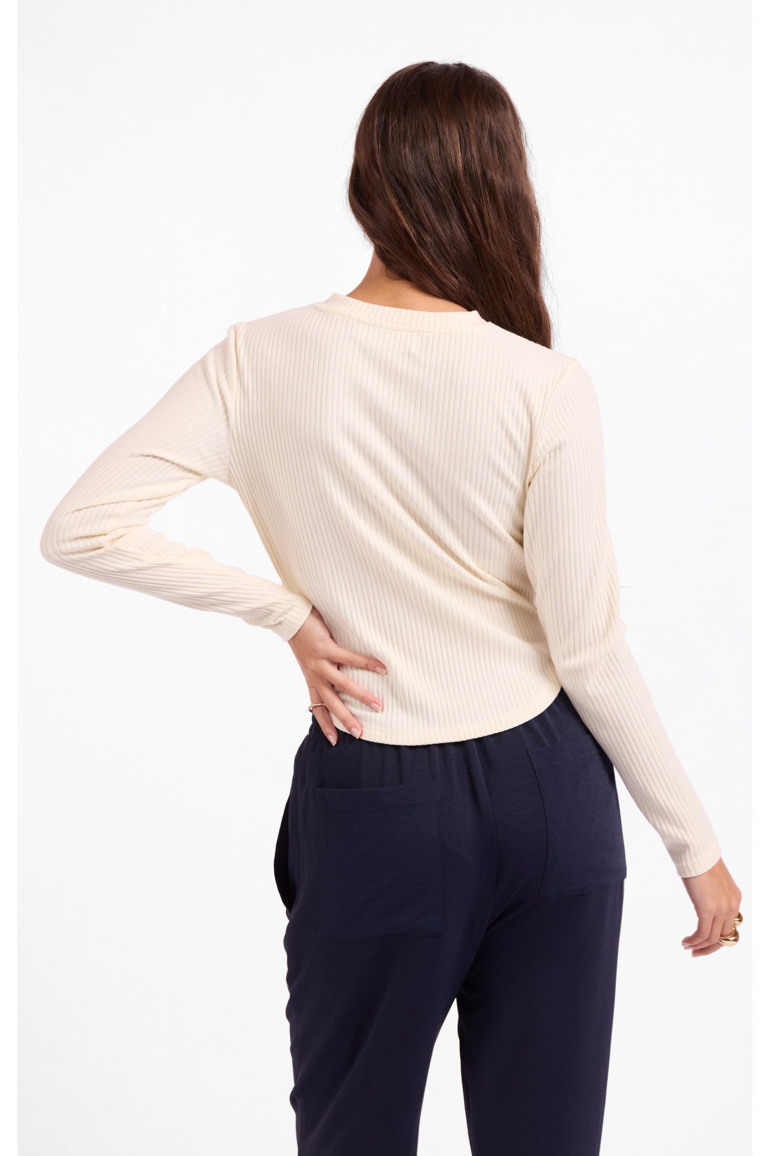 Sage the Label Esther Crew Neck Top in Ivory-Tops-Sage The Label-Deja Nu Boutique, Women's Fashion Boutique in Lampasas, Texas