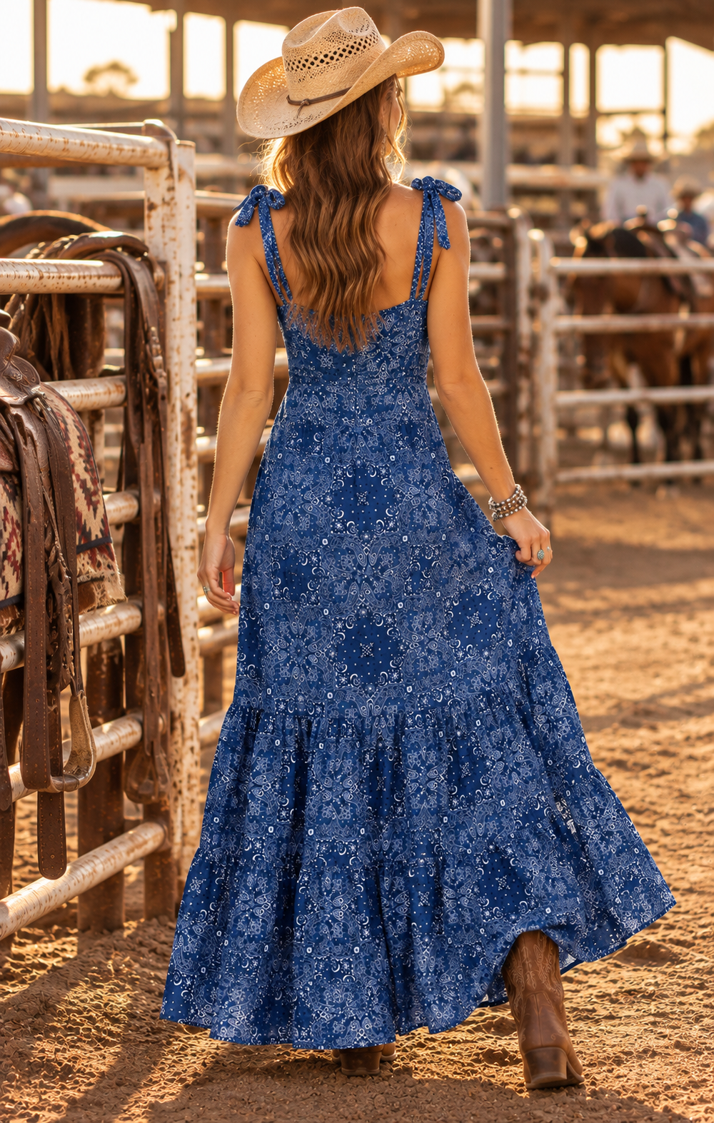 Sage the Label NUCOUNTRY Maxi Dress in Blue Multi-Maxi Dresses-Sage The Label-Deja Nu Boutique, Women's Fashion Boutique in Lampasas, Texas