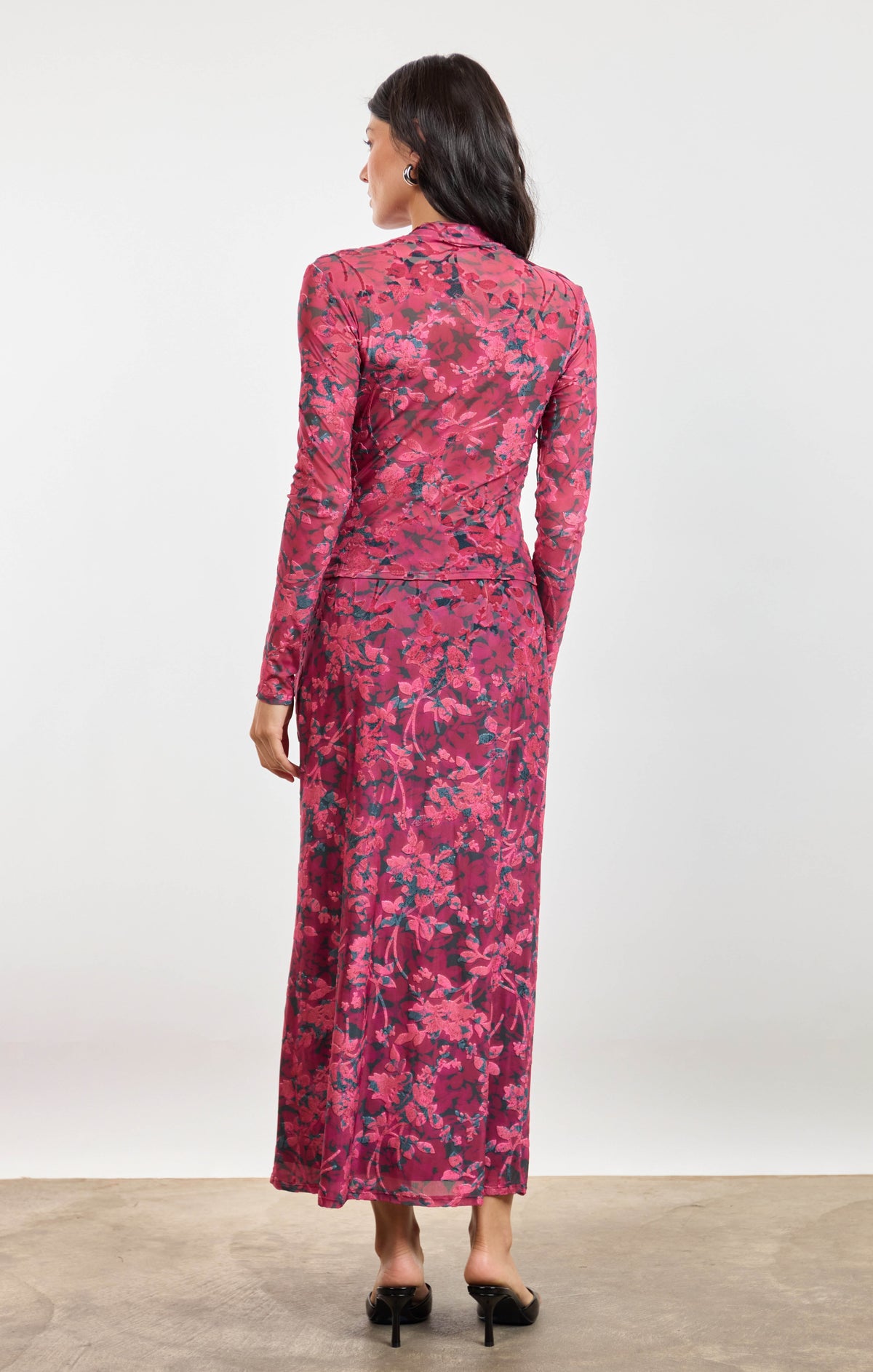 Sage the Label Velvet Rebellion Mock Neck Top in Fuchsia Multi-sheer top-Sage The Label-Deja Nu Boutique, Women's Fashion Boutique in Lampasas, Texas