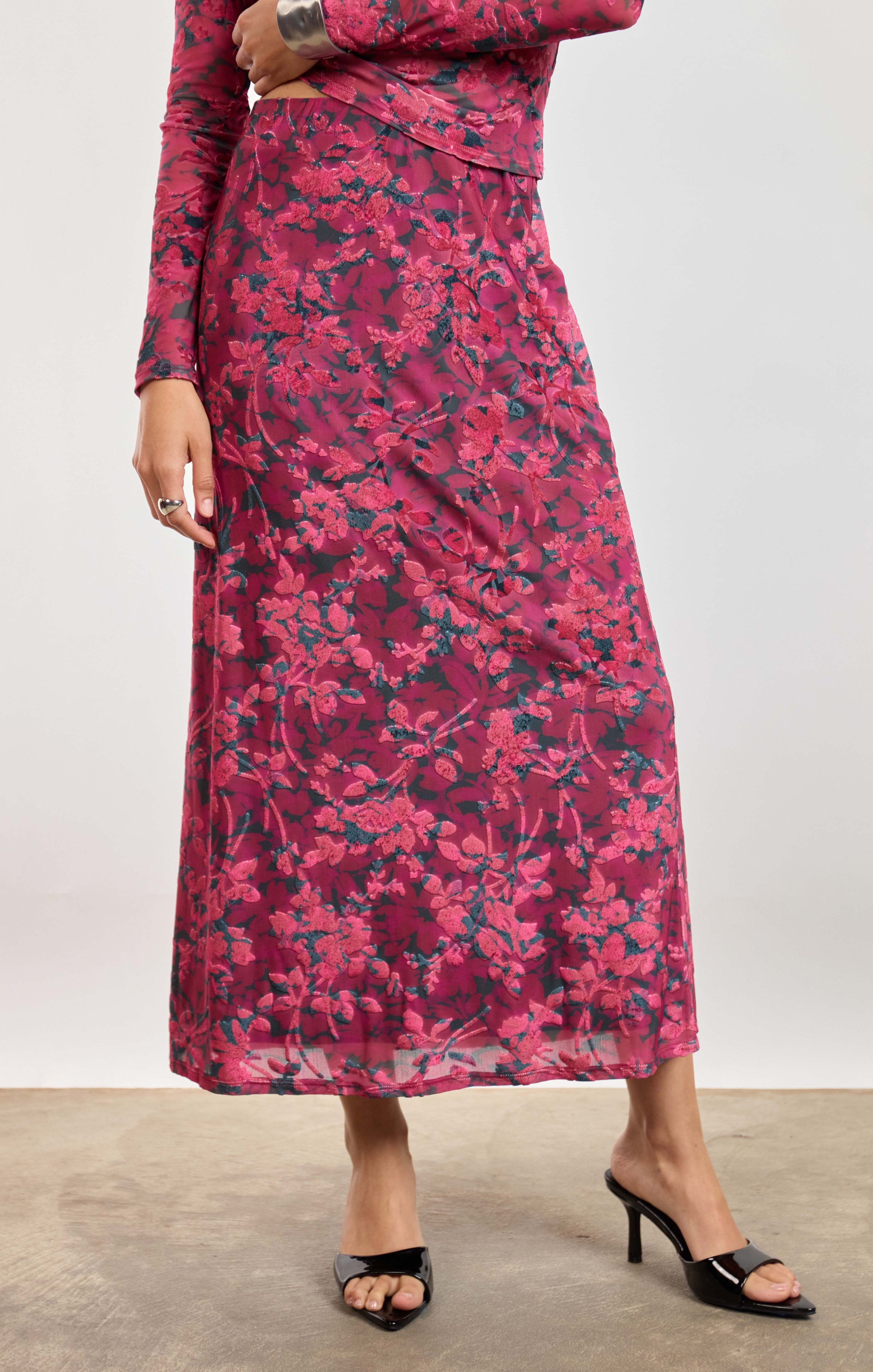 Sage The Label Velvet Rebellion Skirt in Fuchsia Multi-midi skirt-Sage The Label-Deja Nu Boutique, Women's Fashion Boutique in Lampasas, Texas