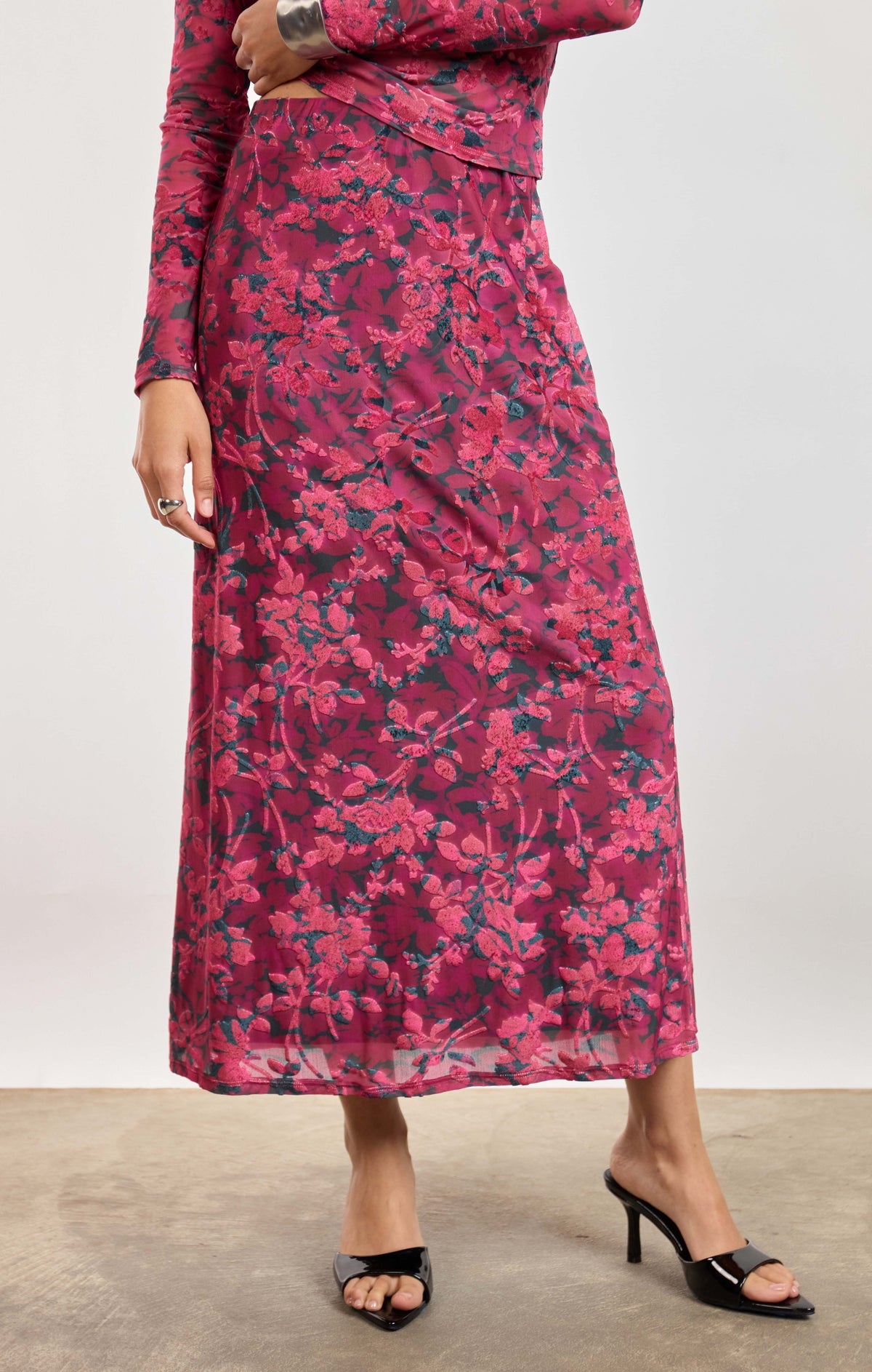 Sage The Label Velvet Rebellion Skirt in Fuchsia Multi-midi skirt-Sage The Label-Deja Nu Boutique, Women's Fashion Boutique in Lampasas, Texas