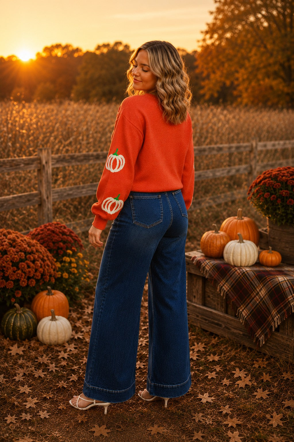 Vine & Love Pumpkin Embroidered Crew Neck Knitted Sweater Top-Sweaters-Vine & Love-Deja Nu Boutique, Women's Fashion Boutique in Lampasas, Texas