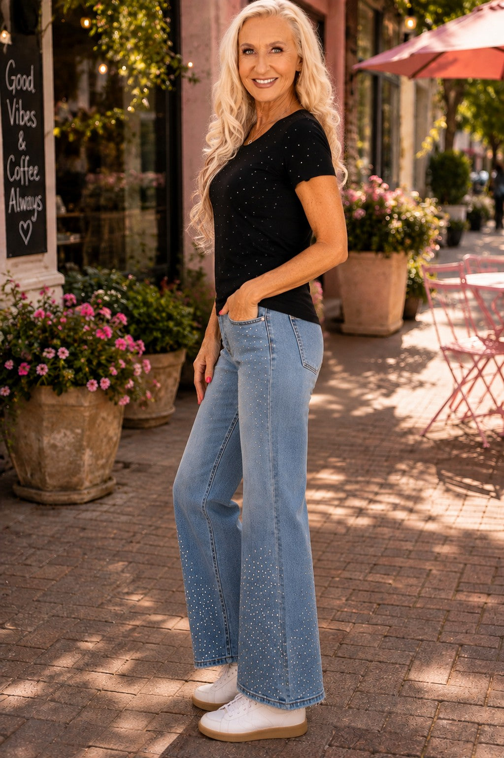 Tempo Paris Rhinestone Tee in Black-T-Shirts-Tempo Paris-Deja Nu Boutique, Women's Fashion Boutique in Lampasas, Texas