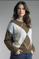 Tempo Paris Coco Diamond Grid Sweater in Brown-Sweaters-Tempo Paris-Deja Nu Boutique, Women's Fashion Boutique in Lampasas, Texas