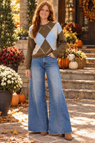 Tempo Paris Coco Diamond Grid Sweater in Brown-Sweaters-Tempo Paris-Deja Nu Boutique, Women's Fashion Boutique in Lampasas, Texas
