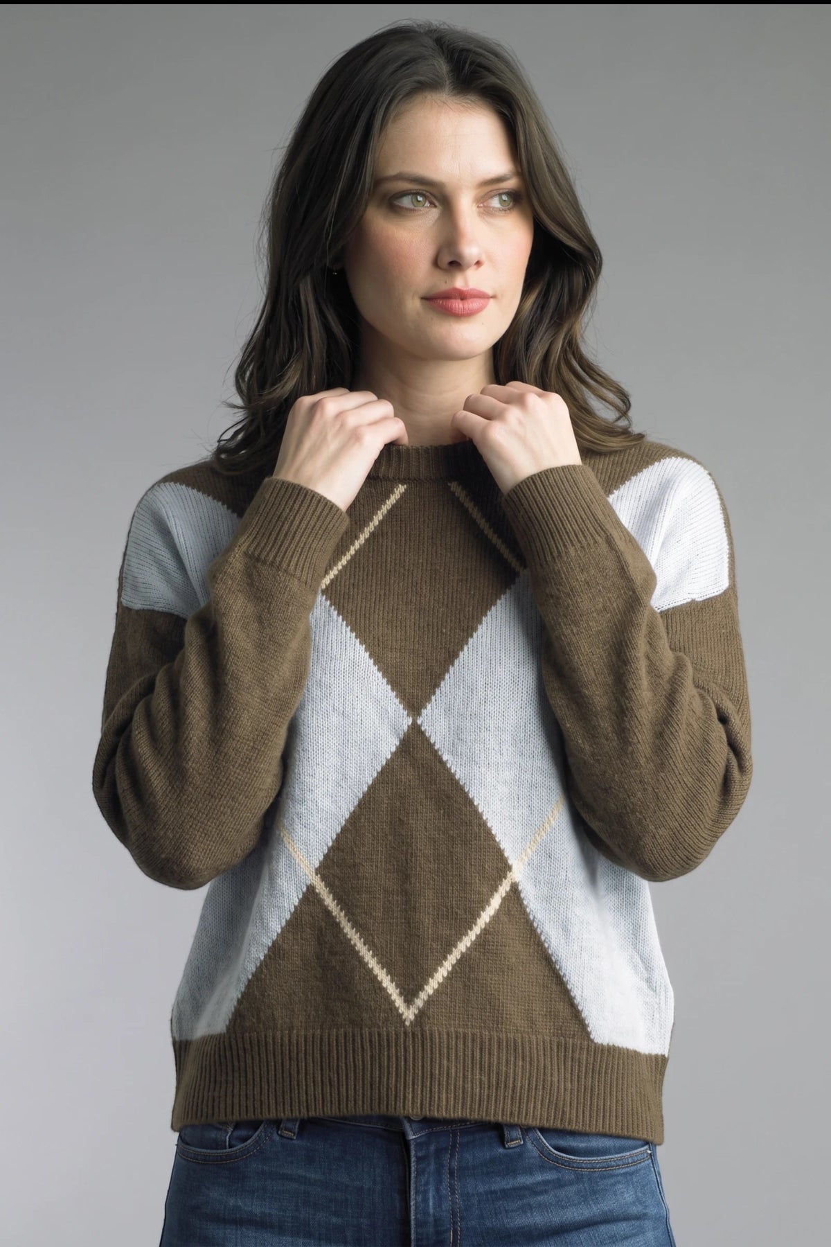 Tempo Paris Coco Diamond Grid Sweater in Brown-Sweaters-Tempo Paris-Deja Nu Boutique, Women's Fashion Boutique in Lampasas, Texas