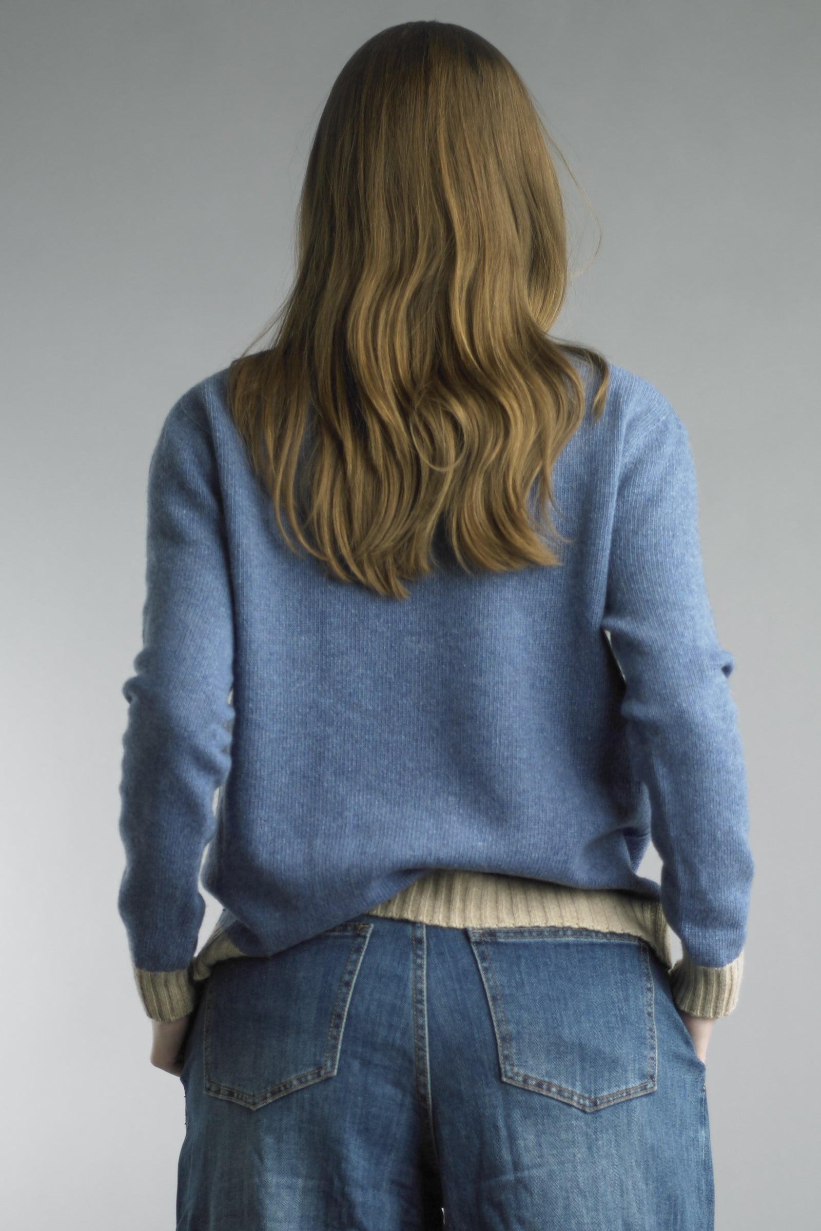 Tempo Paris Denim Blue Contrast Trim Sweater-Sweaters-Tempo Paris-Deja Nu Boutique, Women's Fashion Boutique in Lampasas, Texas
