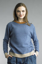 Tempo Paris Denim Blue Contrast Trim Sweater-Sweaters-Tempo Paris-Deja Nu Boutique, Women's Fashion Boutique in Lampasas, Texas