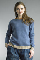 Tempo Paris Denim Blue Contrast Trim Sweater-Sweaters-Tempo Paris-Deja Nu Boutique, Women's Fashion Boutique in Lampasas, Texas