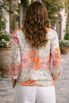 Tempo Paris Orange Floral Button Front Blouse Lightweight Rayon Top-shirts-Tempo Paris-Deja Nu Boutique, Women's Fashion Boutique in Lampasas, Texas