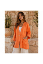 Tempo Paris Orange Linen Oversized One Button Jacket-Jackets-Tempo Paris-Deja Nu Boutique, Women's Fashion Boutique in Lampasas, Texas