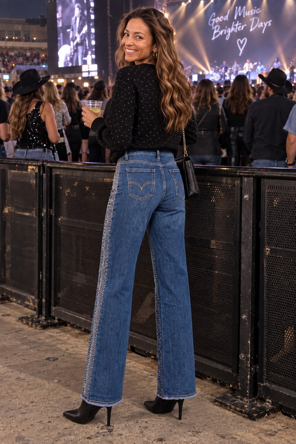 Tempo Paris Rhinestone Front High Rise Straight Leg Jeans-Jeans-Tempo Paris-Deja Nu Boutique, Women's Fashion Boutique in Lampasas, Texas