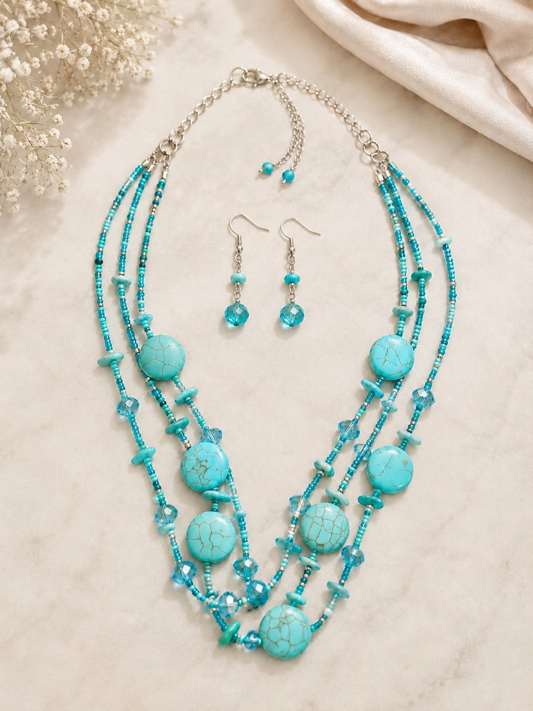 Turquoise Multi-Strand Beaded Necklace & Earring Set-Necklace Set-Deja Nu-Deja Nu Boutique, Women's Fashion Boutique in Lampasas, Texas