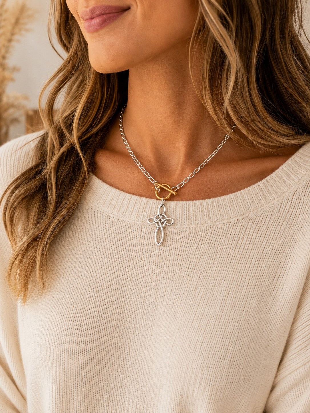 Two-Tone Celtic Cross Toggle Necklace-Necklace-Deja Nu-Deja Nu Boutique, Women's Fashion Boutique in Lampasas, Texas