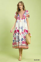 Umgee Boho Floral Midi Dress – Blue Mix-Midi Dresses-Umgee-Deja Nu Boutique, Women's Fashion Boutique in Lampasas, Texas