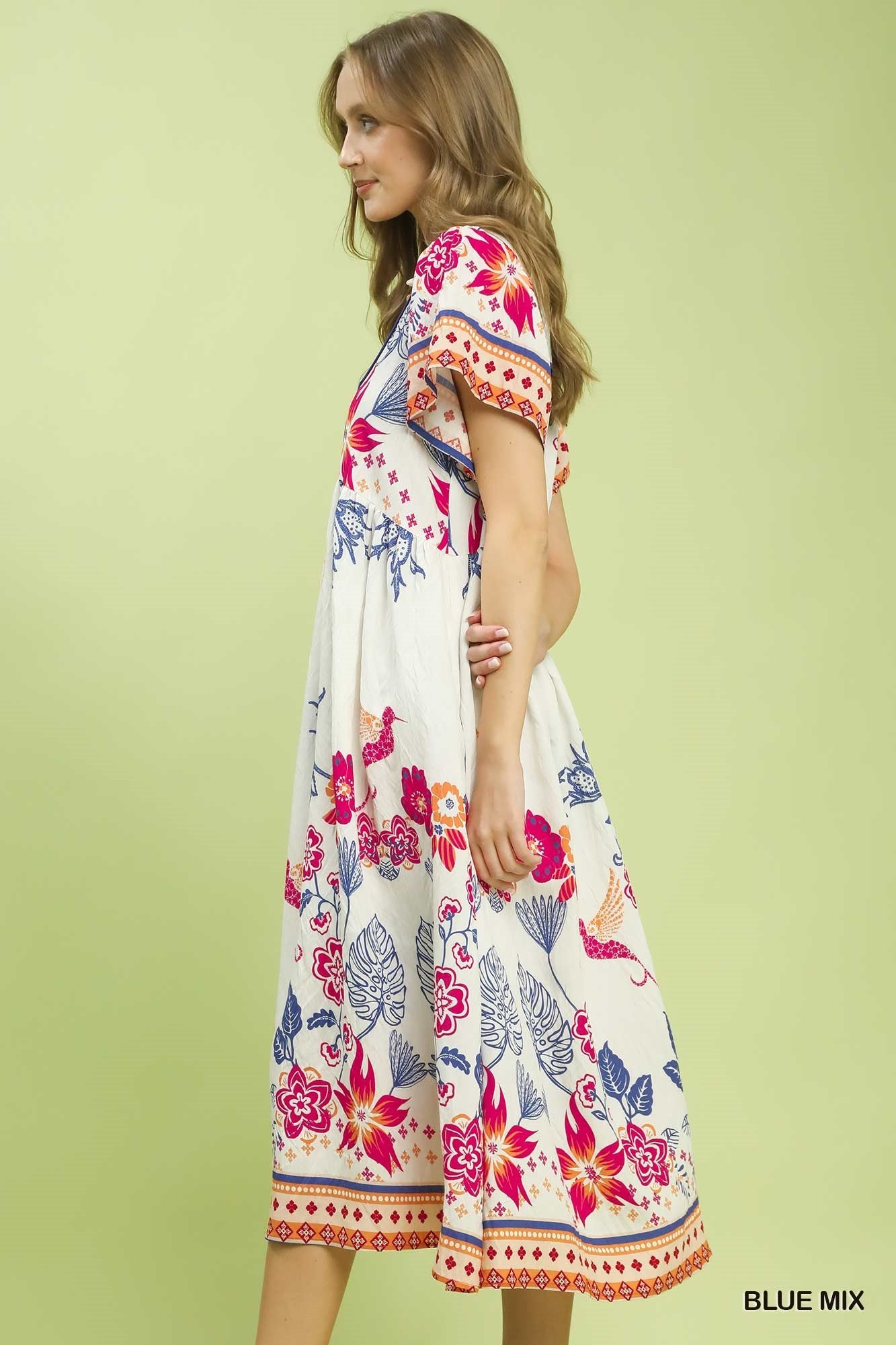 Umgee Boho Floral Midi Dress – Blue Mix-Midi Dresses-Umgee-Deja Nu Boutique, Women's Fashion Boutique in Lampasas, Texas