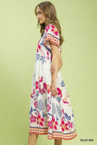 Umgee Boho Floral Midi Dress – Blue Mix-Midi Dresses-Umgee-Deja Nu Boutique, Women's Fashion Boutique in Lampasas, Texas