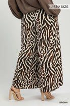 Umgee Brown Mixed Animal Print Wide Leg Pants Plus-Curvy/Plus Bottoms-Umgee-Deja Nu Boutique, Women's Fashion Boutique in Lampasas, Texas