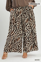 Umgee Brown Mixed Animal Print Wide Leg Pants Plus-Curvy/Plus Bottoms-Umgee-Deja Nu Boutique, Women's Fashion Boutique in Lampasas, Texas
