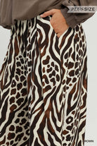 Umgee Brown Mixed Animal Print Wide Leg Pants Plus-Curvy/Plus Bottoms-Umgee-Deja Nu Boutique, Women's Fashion Boutique in Lampasas, Texas