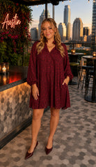 Umgee Burgundy Textured Animal Print Dress-mini dress-umgee-Deja Nu Boutique, Women's Fashion Boutique in Lampasas, Texas