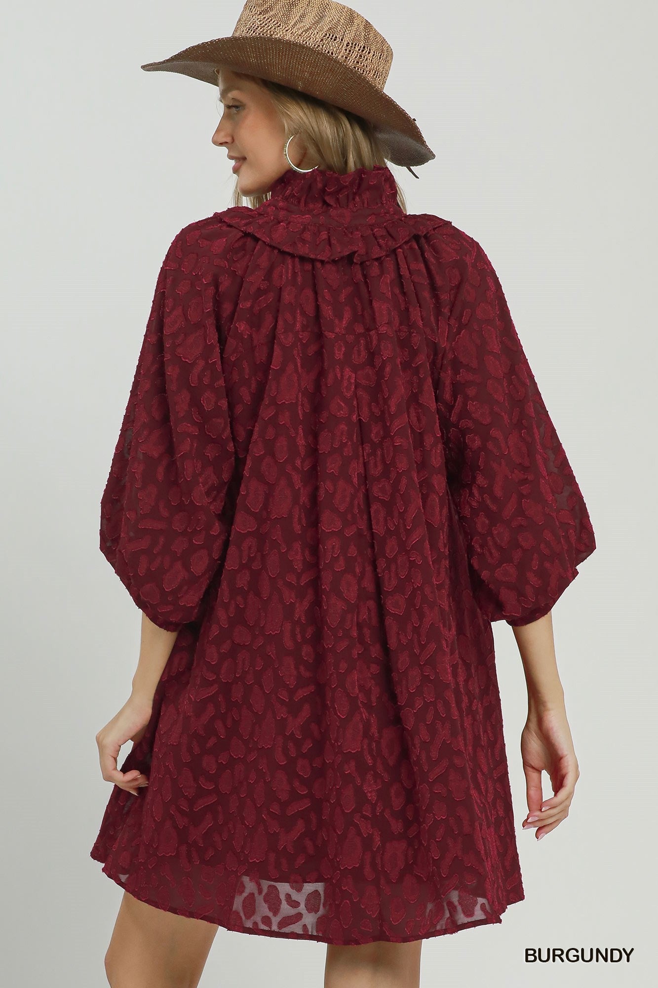 Umgee Burgundy Textured Animal Print Dress-mini dress-umgee-Deja Nu Boutique, Women's Fashion Boutique in Lampasas, Texas