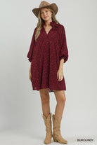 Umgee Burgundy Textured Animal Print Dress-mini dress-umgee-Deja Nu Boutique, Women's Fashion Boutique in Lampasas, Texas