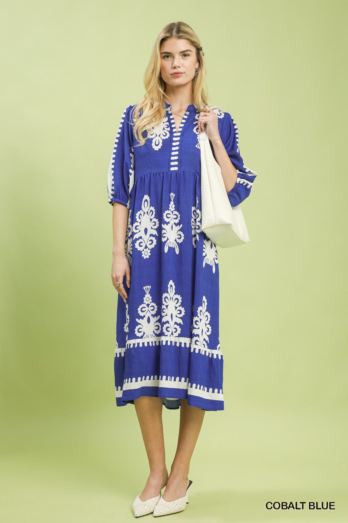 Umgee Cobalt Blue Abstract Print Midi Dress-Midi Dresses-Umgee-Deja Nu Boutique, Women's Fashion Boutique in Lampasas, Texas