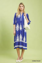 Umgee Cobalt Blue Abstract Print Midi Dress-Midi Dresses-Umgee-Deja Nu Boutique, Women's Fashion Boutique in Lampasas, Texas