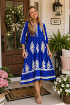 Umgee Cobalt Blue Abstract Print Midi Dress-Midi Dresses-Umgee-Deja Nu Boutique, Women's Fashion Boutique in Lampasas, Texas