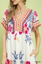 Umgee Boho Floral Midi Dress – Blue Mix-Midi Dresses-Umgee-Deja Nu Boutique, Women's Fashion Boutique in Lampasas, Texas
