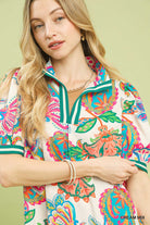 Umgee Jacquard Paisley Print Puff Sleeve Tunic Dress – Cream Mix-mini dress-Umgee-Deja Nu Boutique, Women's Fashion Boutique in Lampasas, Texas