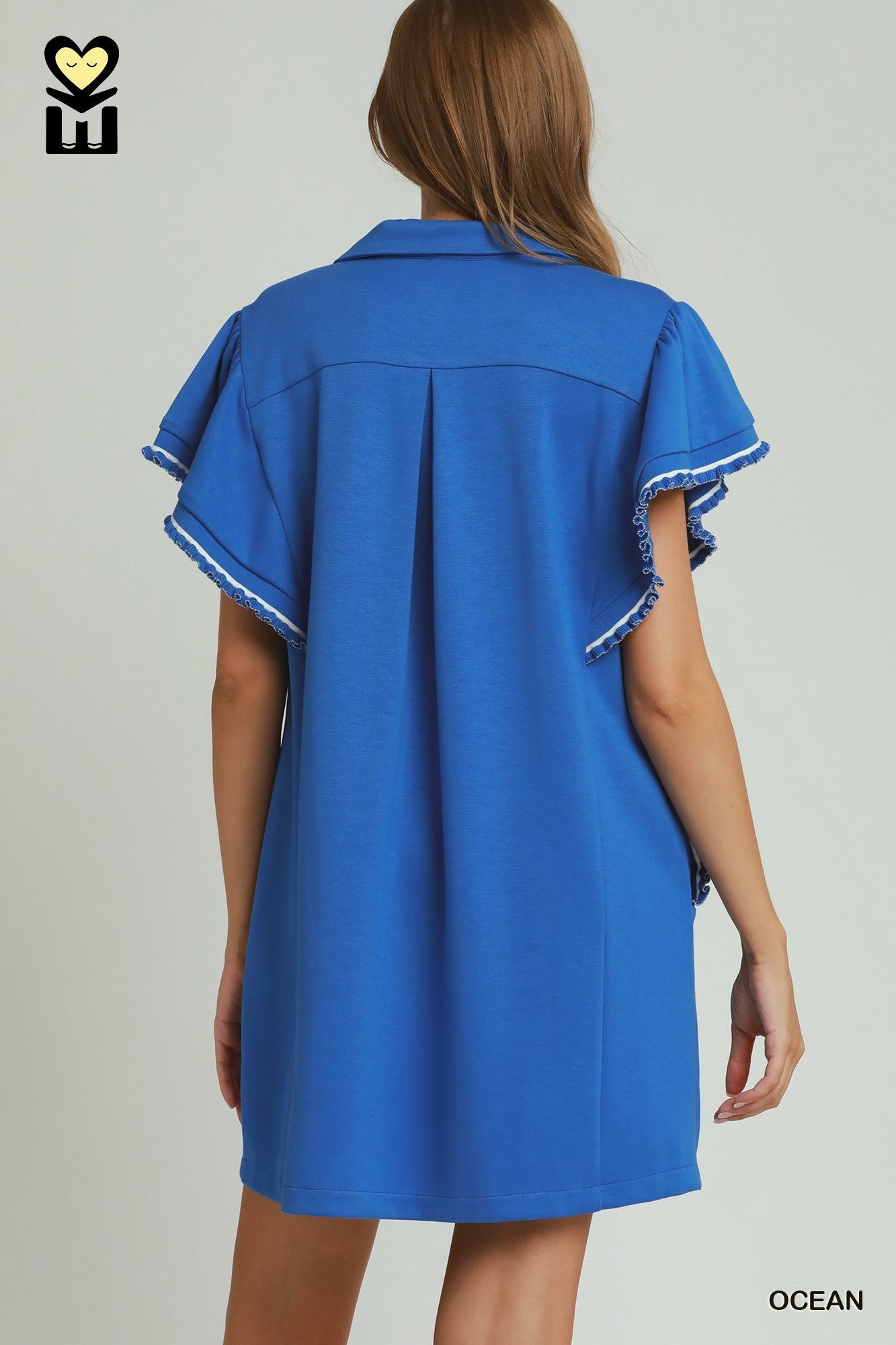 Umgee LUXEKNIT Half Zip Ruffle Sleeve Mini Dress – Ocean-Short Dresses-Umgee-Deja Nu Boutique, Women's Fashion Boutique in Lampasas, Texas