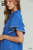 Umgee LUXEKNIT Half Zip Ruffle Sleeve Mini Dress – Ocean-Short Dresses-Umgee-Deja Nu Boutique, Women's Fashion Boutique in Lampasas, Texas