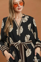 Umgee Mix Leaf Print Belted Midi Dress - Black Mix-Midi Dresses-umgee-Deja Nu Boutique, Women's Fashion Boutique in Lampasas, Texas