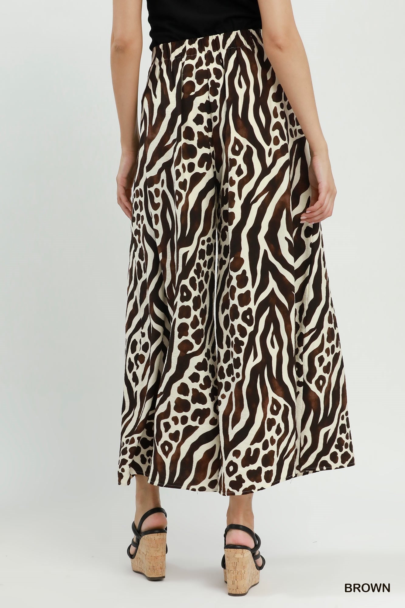 Umgee Brown Mixed Animal Print Wide Leg Pants-Pants-Umgee-Deja Nu Boutique, Women's Fashion Boutique in Lampasas, Texas