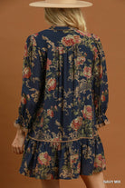 Umgee Floral Print Ruffle Hem Shift Dress in Navy Mix-Short Dresses-Umgee-Deja Nu Boutique, Women's Fashion Boutique in Lampasas, Texas