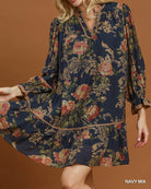 Umgee Floral Print Ruffle Hem Shift Dress in Navy Mix-Short Dresses-Umgee-Deja Nu Boutique, Women's Fashion Boutique in Lampasas, Texas
