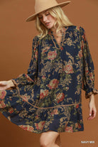Umgee Floral Print Ruffle Hem Shift Dress in Navy Mix-Short Dresses-Umgee-Deja Nu Boutique, Women's Fashion Boutique in Lampasas, Texas