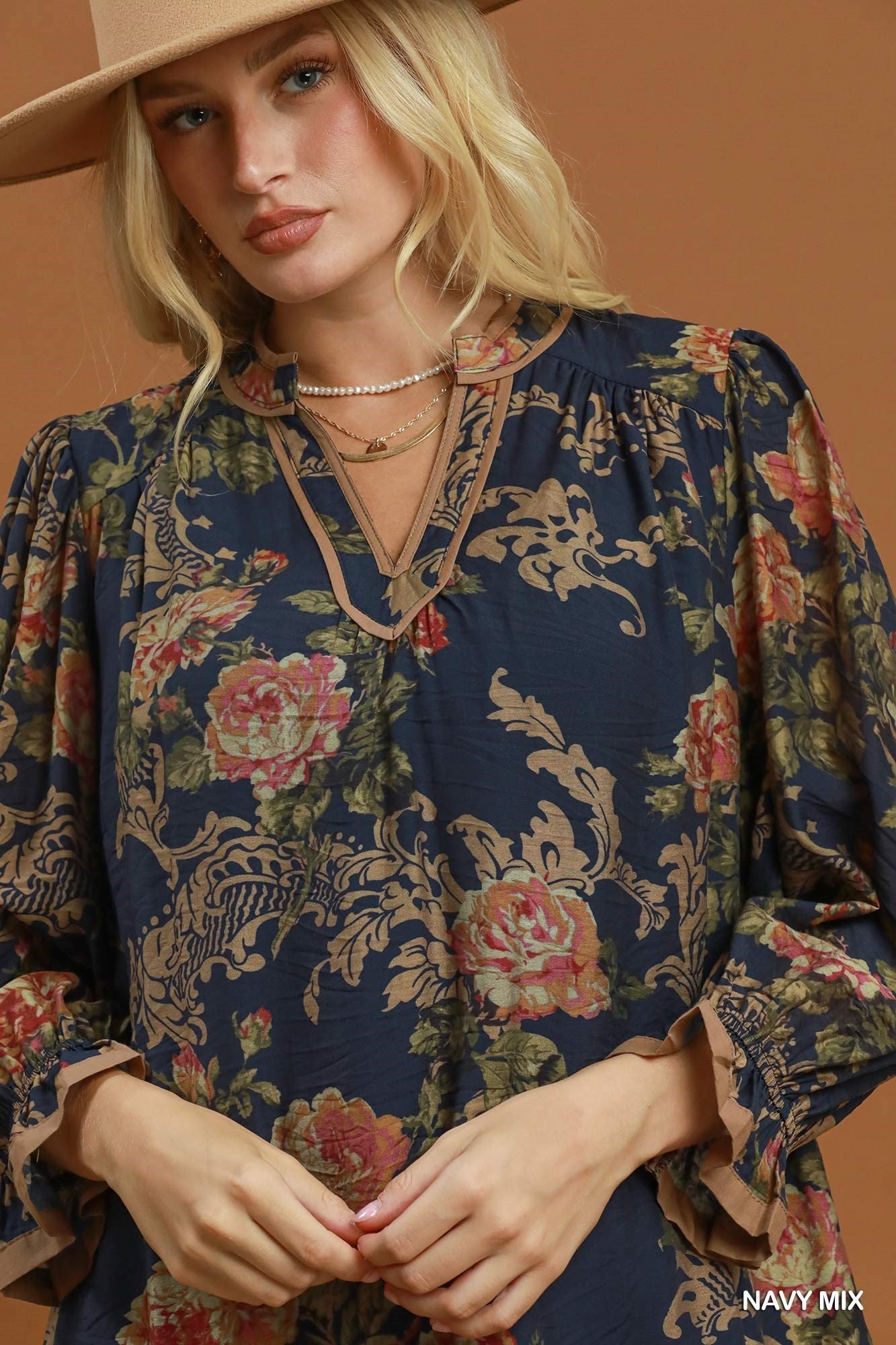 Umgee Floral Print Ruffle Hem Shift Dress in Navy Mix-Short Dresses-Umgee-Deja Nu Boutique, Women's Fashion Boutique in Lampasas, Texas