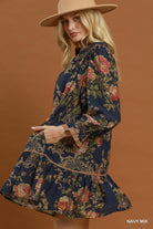 Umgee Floral Print Ruffle Hem Shift Dress in Navy Mix-Short Dresses-Umgee-Deja Nu Boutique, Women's Fashion Boutique in Lampasas, Texas