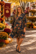 Umgee Floral Print Ruffle Hem Shift Dress in Navy Mix-Short Dresses-Umgee-Deja Nu Boutique, Women's Fashion Boutique in Lampasas, Texas