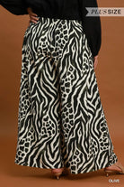 Umgee Olive Mixed Animal Print Wide Leg Pants Plus-Curvy/Plus Bottoms-Umgee-Deja Nu Boutique, Women's Fashion Boutique in Lampasas, Texas