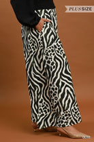 Umgee Olive Mixed Animal Print Wide Leg Pants Plus-Curvy/Plus Bottoms-Umgee-Deja Nu Boutique, Women's Fashion Boutique in Lampasas, Texas