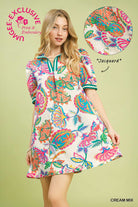 Umgee Jacquard Paisley Print Puff Sleeve Tunic Dress – Cream Mix-mini dress-Umgee-Deja Nu Boutique, Women's Fashion Boutique in Lampasas, Texas